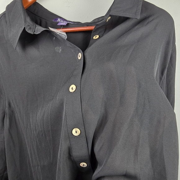 ROAMANS Sheer Button-Up Tunic Blouse Black  Womens Plus Size 24W Business Casual - Picture 2 of 14